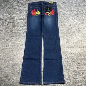 NWT Baby Phat Jeans Size 13/14 34x32 Blue Stretch Flare Bootcut Embroidered Y2K